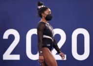 Simone Biles at the women's podium training in Tokyo (Photo by Jamie Squire/Getty Images)